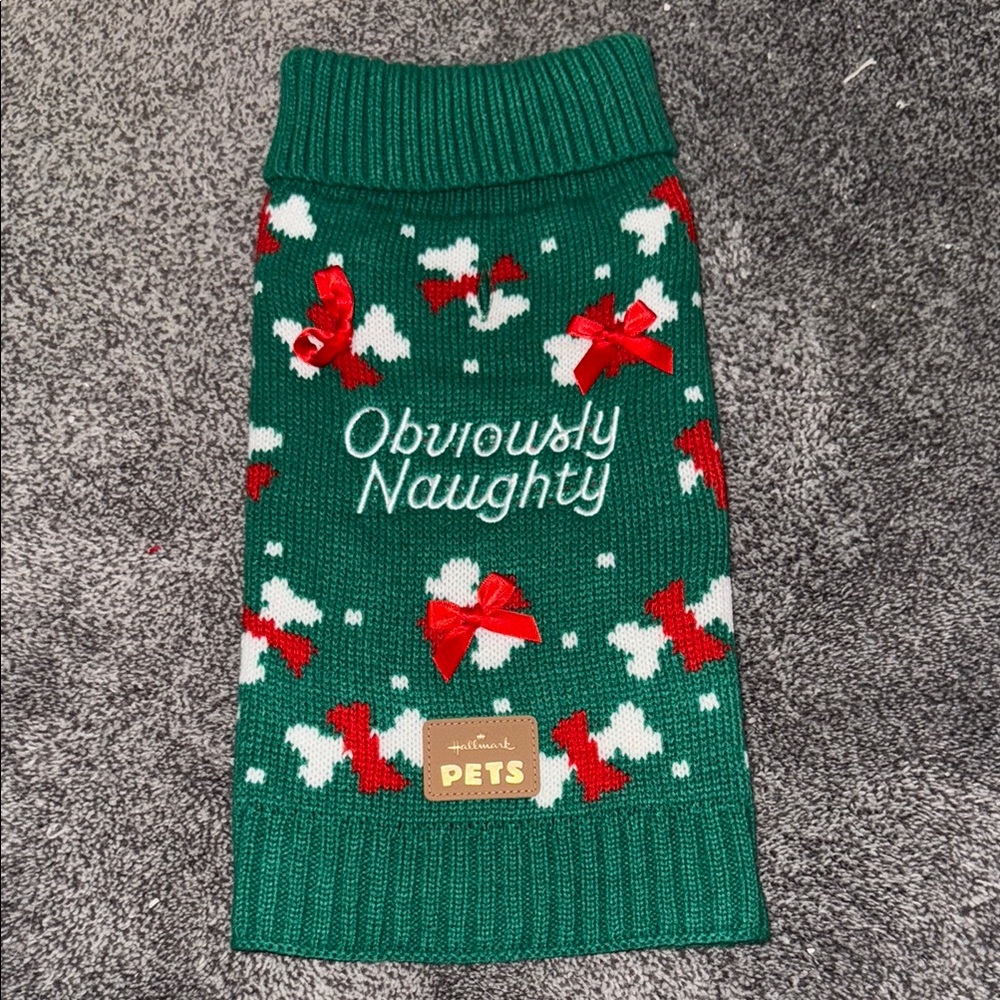 Hallmark Pets Green Sweater with Red Bows